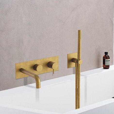Cristina Ondyna – Facade externe mitigeur de douche mural 2 sorties or brossé – Robinetterie italienne haut de gamme – TV10296P