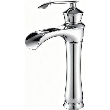 Robinet mitigeur de lavabo à hauteur haute, bec cascade, robinet de lavabo de salle de bain, robinet de lavabo en laiton, robinet mitigeur moderne à levier unique chaud et froid pour lavabos de (1/5)
