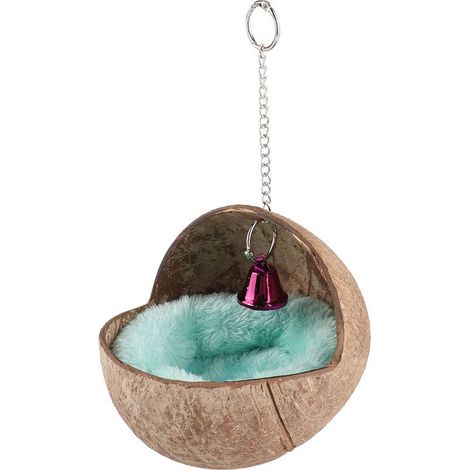 Nid d'élevage d'oiseaux en coque de noix de coco naturelle, Cage de lit, nid d'éclosion avec tapis (1/5)