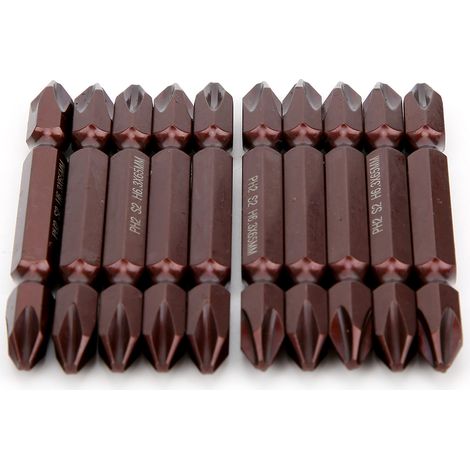 10 Stück Doppelschraubendreher-Bits, magnetisch, S2 H6,3 x 65 mm, PH2, rot (1/5)