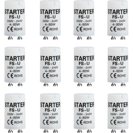 12 Pièces Starter Neon, 4-80W 220-240V Ampoule Tube Fluorescent Starter, Starter pour Tubes Fluorescents de Haute Qualité pour Éclairage Fluorescent et LED, pour Usage Domestique et Professionnel