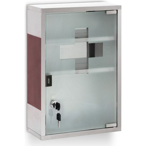 Armoire à pharmacie moderne avec porte en verre 70 x 40 x 20 cm pratique et sécurisée en acier inoxydable blanc (1/5)