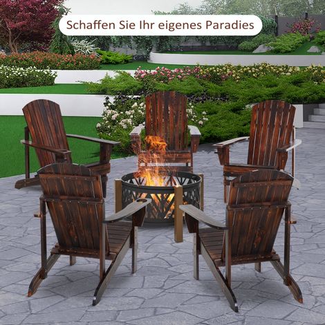 Chaise Adirondack Outsunny en bois massif carbonisé avec porte-gobelets, mobilier de jardin/balcon, 72 x 95 x 93 cm (1/5)
