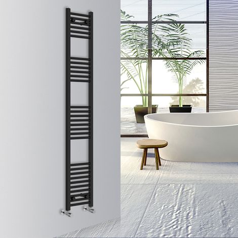 Warmehaus Straight Bathroom Heated Towel Rail Warmer Radiator Central Heating 1800x300mm Black