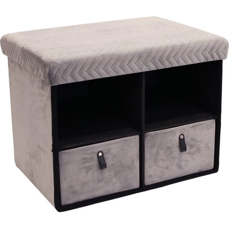 Banc de rangement pliant 2 niches et 2 tiroirs en velours MELI (1/5)