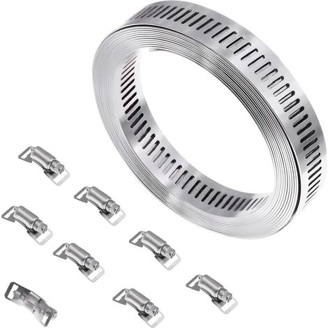 Adjustable stainless steel hose clamp, 3 m long, with worm screw and 8 fasteners (1/5)