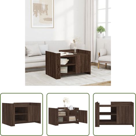 vidaXL Mesa de centro de madera de ingeniería marrón roble 80x50x50 cm (1/5)