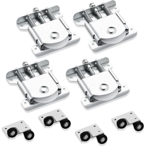 XEPHO Lot de 4 roulettes pour meubles et armoires - Galvanisées avec double ressort - Roulettes silencieuses pour portes coulissantes et rails de porte coulissante