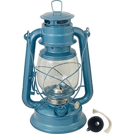 Lampe tempête bleue en métal et verre 28 cm