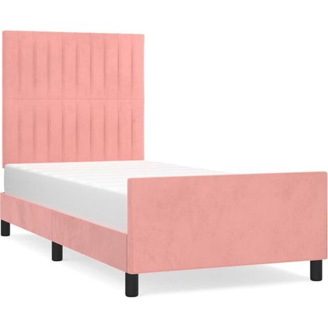 Cadre de lit en velours rose (matelas non inclus), 80 x 200 cm (1/4)