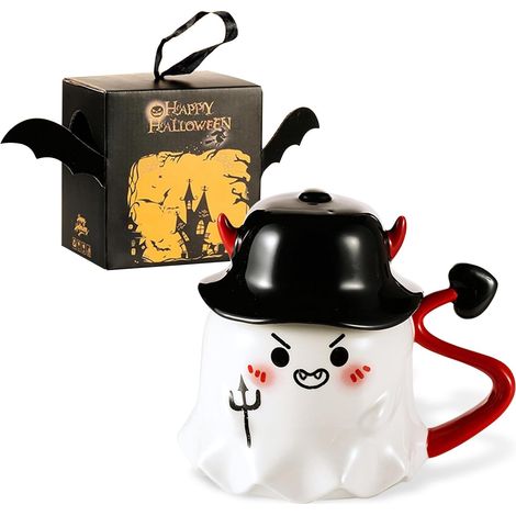 Mug Tasse Halloween, Tasses Cafe, Mug Décoré De Fantômes d'Halloween, Cadeau Creatif, Halloween Avec Couvercle (1/4)