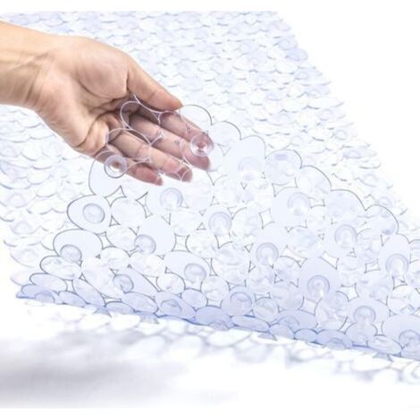 Tapis de bain et de douche antidérapant en galets, 88 x 40 cm, lavable en machine, avec trous de drainage et ventouses (transparent) (1/4)