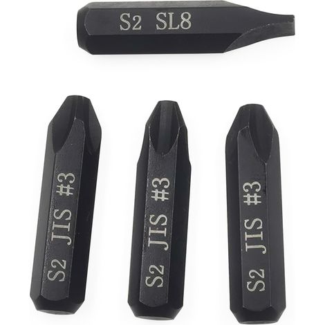 3 pièces de mèches d'impact JIS et 1 mèche plate pour tournevis à percussion manuel, tige hexagonale 5/16" (8mm), acier allié S2, 36mm – Idéal pour réparation automobile et moto japonaises (1/5)