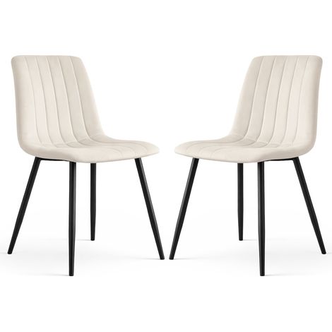 Lot de 2 Chaises en velours matelassées LIVO Beige pieds noirs (1/5)