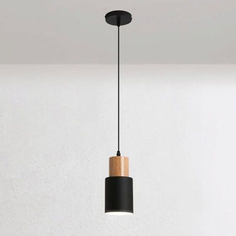 Lampe à Suspension - - SHE-1338 - Bois et Métal - Cylindrique - E14 - Moderne (1/4)
