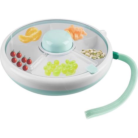 Contenitore per Snack con Scomparti, Ciotola per Snack con Coperchio, Piatto Snack con Coperchio, Porta Merende con Coperchio e Manico - verde (1/5)