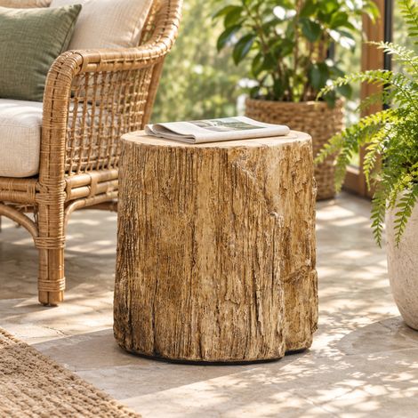 Table d’appoint effet tronc d’arbre en béton, 37 x 37 x 43 cm, naturel, OKWISH (1/5)