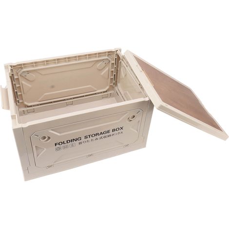 Boîte de rangement de Camping pliante avec couvercle en bois, conteneur pliable, roues pour voiture pique-nique gris blanc (1/5)