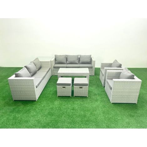 Fimous Ensembles de meubles d'extérieur avec 2 Fauteuil Table basse oblongue 2 Petits tabourets Table d'appoint Gris clair mixte (1/5)
