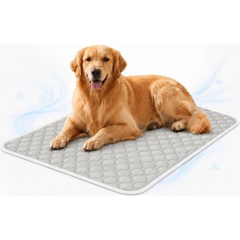 Tapis rafraîchissant XXL – 145x105 cm – Gris clair – Antidérapant – Chien jusqu'à 40 kg – Tissu frais (1/5)