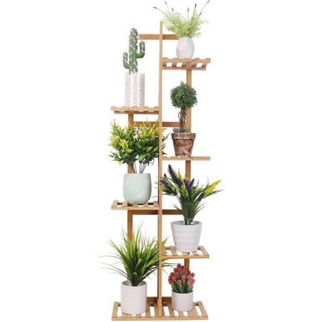 Unho – Porte plante en bambou – Étagère verticale 121.9x40x20.2cm – 6 tablettes spacieuses pour intérieur et extérieur – Design T (1/5)