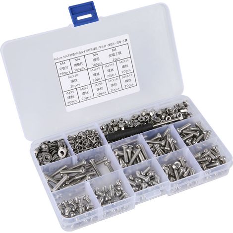 Vis Autotaraudeuse M4 - Set De Vis À Tête Plate Et À Fente En Acier Inoxydable 304 - 662 Pièces (1/5)