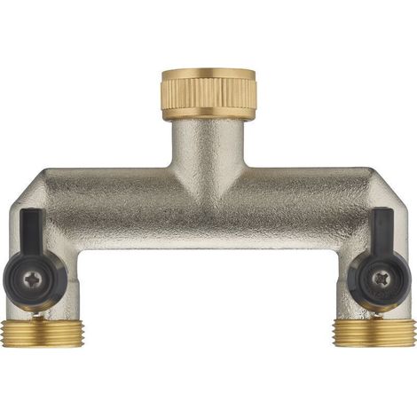 Raccord Nez de Robinet d'Arrosage Automatique en Laiton Double Sortie Droite (1/3)