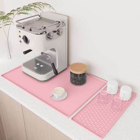 Tapis en silicone pour grandes machines à café - 4060 antidérapant pliable et imperméable avec tapis de séchage vaisselle amovible plans travail cuisine Rose'Parent'Rose'- (1/5)