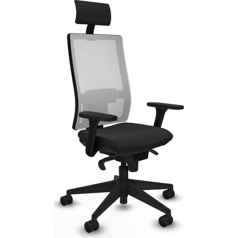 Horna sincro malla blanca similpiel negro brazos 3D base piramidal cabecero fijo ruedas 65mm nailon (1/5)
