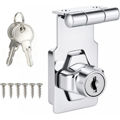 Serrure Porte Coulissante avec Clé, Verrou 90 Degrés en Alliage de Zinc, Loquet Porte Angle Droit pour Armoire, Tiroir, Jardin et Garage (Silver Right Angle 3 Inch) (1/5)