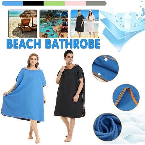 Schwarzer Bademantel/Strandhandtuch/Poncho mit Kapuze für Erwachsene aus schnelltrocknendem Material. (1/4)