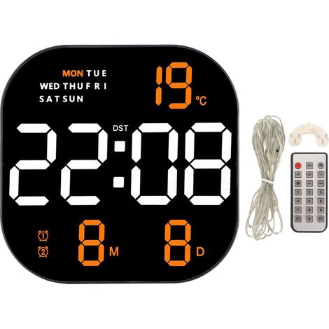 Horloge numérique à grand écran LED, télécommande USB 5V, affichage multifonction de la température et du mois, lumineuse, idéale pour le bureau ou le salon. Deux couleurs d'éclairage : orange et blan (1/5)