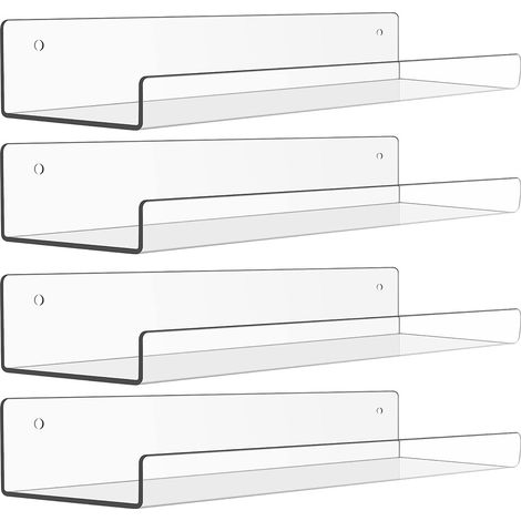 4 étagères murales de rangement - étagère à disques - étagère de rangement - présentoir - 38 x 10 x 5 cm - PS - transparent (1/5)