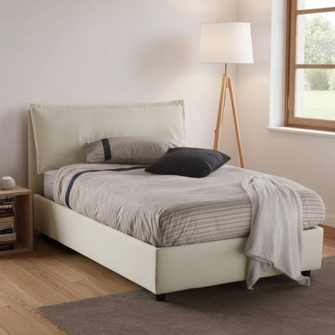 Talamo Italia Cama de plaza y media Desirée, Cama contenedor con revestimiento de tela, 100% Made in Italy, Apertura frontal, con colchón Cm 120x190 incluido, Beige, con embalaje reforzado (1/5)