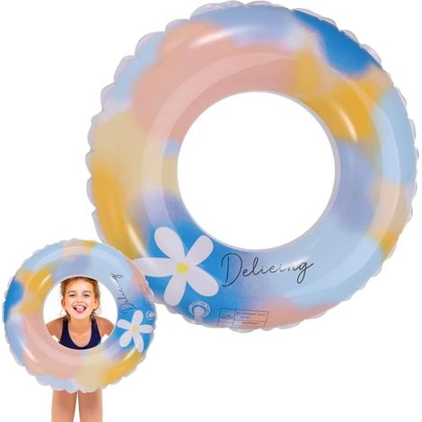 Anillo de natación inflable con forma de flor, anillo flotante, anillo flotante inflable para piscina, anillos de goma duraderos y coloridos para fiestas en la piscina de verano de 2 a 4 niños, 2 piez (1/5)