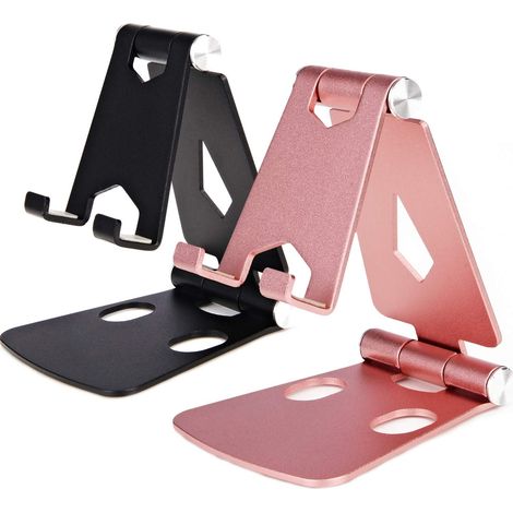 Lot de 2 supports pour iPad, téléphones portables et tous les smartphones Android. Support en aluminium, angle et hauteur réglables. (1/3)