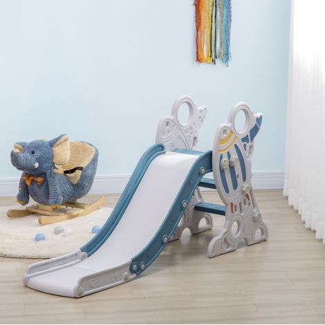 Tobogán infantil de cohete (157x46.5x80 cm), para 1,5 a 3 años, seguro, plástico azul (1/5)