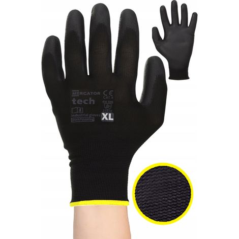 Guanti da lavoro MERCATOR Tech neri + neri in PU - XL - 1 paio
