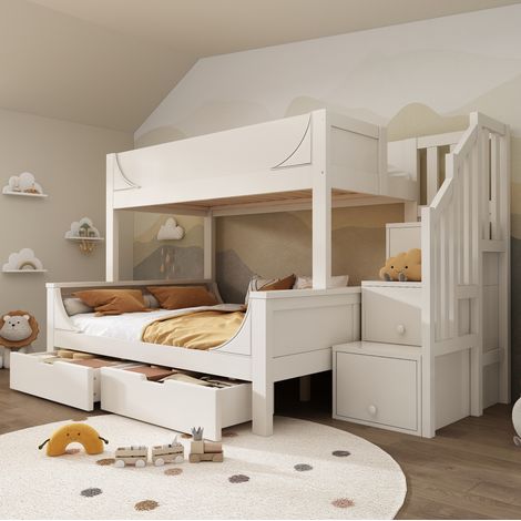 Etagenbett für Kinder 90x200/140x200 cm, weißes Holz, ohne Matratze – MEUBLIV (1/5)