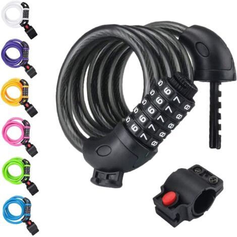 Antivol de vélo, antivol à combinaison 5 chiffres haute sécurité réinitialisable, câble antivol robuste - Noir (1/5)