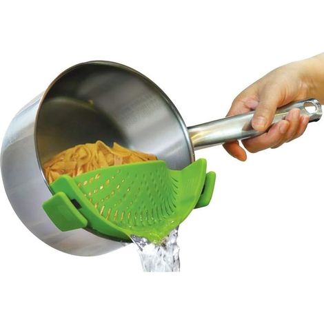 1 passoire créative en silicone avec bec verseur pour la plupart des casseroles, poêles, bols - Vert (1/5)