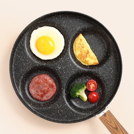 Poêle antiadhésive pour petit-déjeuner avec manche en bois - Idéale pour frire et cuisiner (1/5)