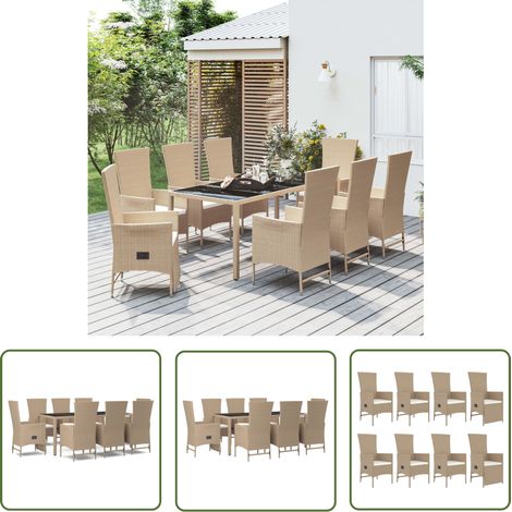 Meubles à dîner de jardin et coussins 9 pcs Ensemble table et chaise de jardin beige Poly rotin 35019 (1/5)