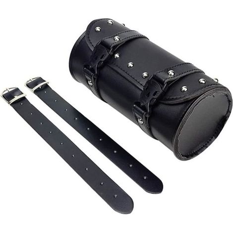 Sac à Outils de Moto en Cuir PU, Sac à Outils de Fourche Arrière, Sacoche Outils Moto Ronde,avec 2 Sangles de Montage, pour Plupart (1/4)