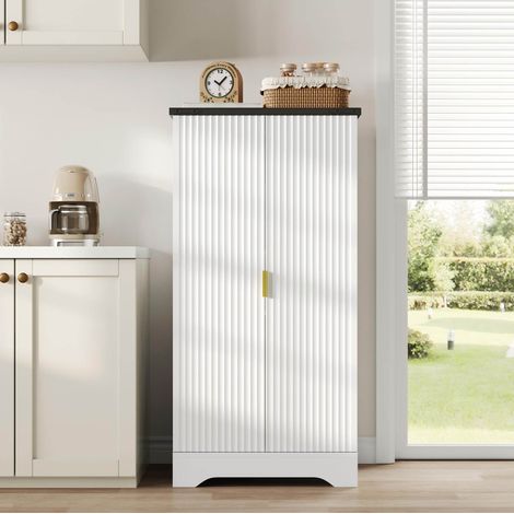 Buffet 120 x 60,5 x 40 cm en MDF blanc, avec rangement, LED sensoriel, pour cuisine FloraGrace (1/5)
