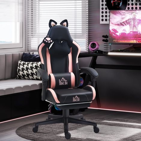 Sedia gaming con orecchie da gatto, poggiapiedi retrattile e schienale reclinabile 135° (1/5)