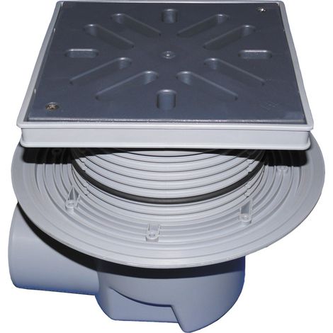 Desagüe horizontal 'Perfekt' DN110, con brida, soporte de rejilla de plástico 240x240mm/226x226mm, colector de suciedad, disposi