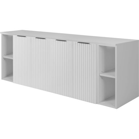 Furnidea - Meuble sous vasque suspendu FLOW BLANC 160 cm avec 2 x l'étagères - extensions et plan - 4 tiroirs - façades rainurées (1/5)