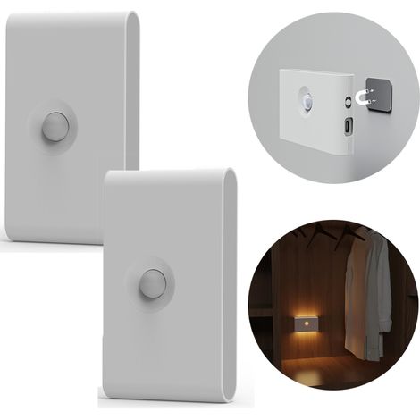 2 paquet de veilleuse à capteur magnétique sans fil rechargeable de Type C, lumière LED blanche chaude, aspiration magnétique (1/5)