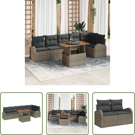 vidaXL Balkonsofa - Garten-Sofa-Set mit Speicher 7 pcs Grau Poly Rattan (1/5)